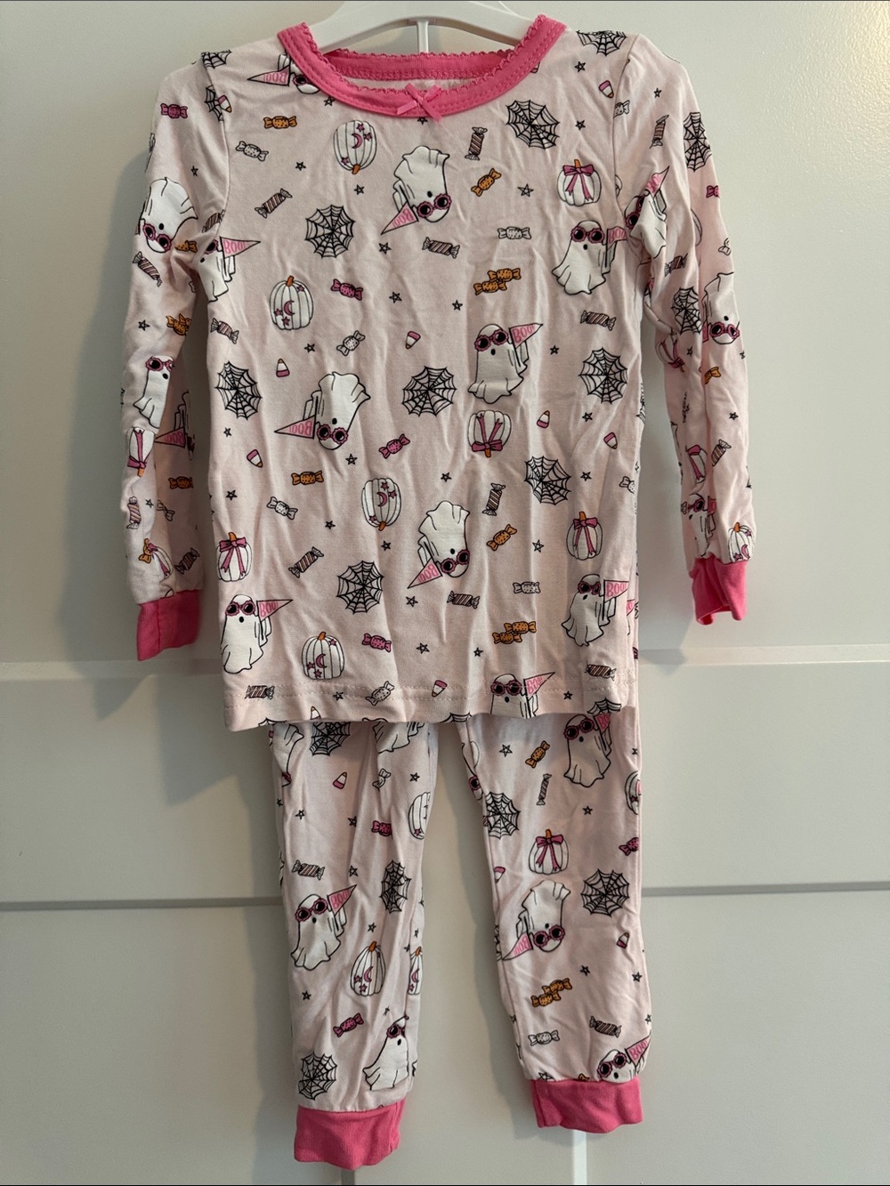 Girls Pink Ghost-Print Pajama Set - Brand: